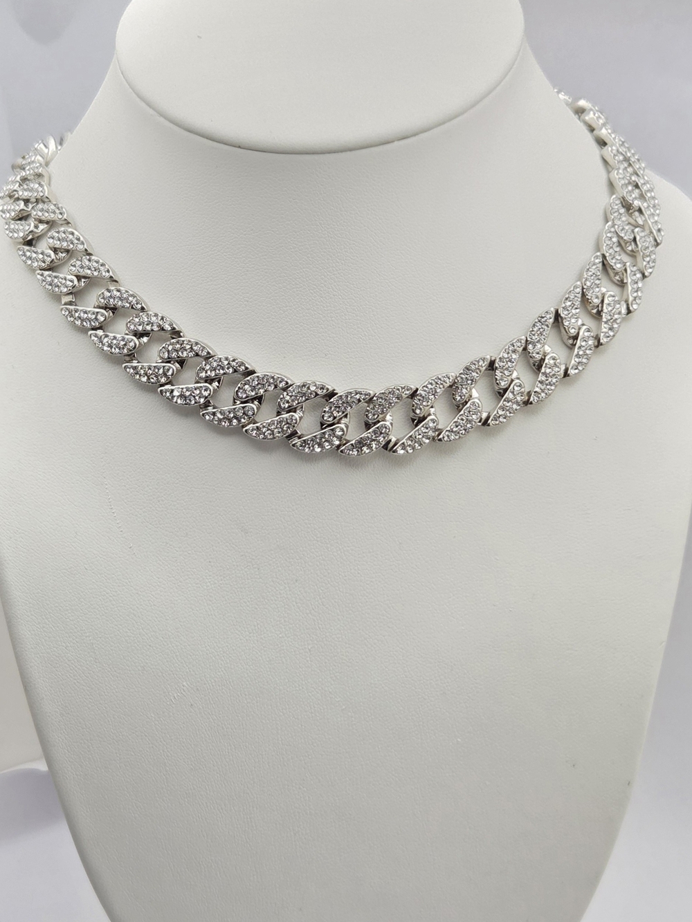 Silver Pavé Cuban Link Necklace for Women